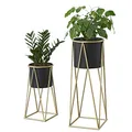 Produktbild: [en.casa] Pflanzenständer Lennik 2er-Set Blumenständer Blumenhocker Pflanzenhocker aus Metall, Schwarz und Messingfarben für Innenbereich