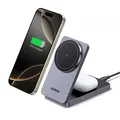 Produktbild: UGREEN 2-in-1 MagSafe Ladegerät: Kabelloser Standlader mit MagSafe-Halterung für iPhone, AirPods (schwarz)