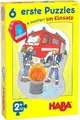Produktbild: HABA 305236 - 6 erste Puzzles – Im Einsatz, Puzzles aus je vier Teilen mit Straßen-Motiven, Auto-Holzfigur zum freien Spielen, Spiel ab 2 Jahren