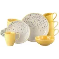 Produktbild: Creatable Kombiservice Joy Gelb-bunt, Creme, Gelb, Keramik, 16-teilig, Punkte, 300 ml,400 ml, handbemalt, lebensmittelecht, stapelbar, Essen & Trinken, Geschirr, Geschirr-Sets, Kombiservice