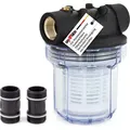 Produktbild: Grafner Vorfilter Hauswasserwerke Gartenpumpen, mit Filtereinsatz, platzsparende Ausführung, 1“ IG und 2x 1“ AG Adapter, 5,5 bar, 3000 l/h, Fi...