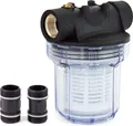 Produktbild: Grafner Vorfilter Hauswasserwerke Gartenpumpen, mit Filtereinsatz, platzsparende Ausführung, 1“ IG und 2x 1“ AG Adapter, 5,5 bar, 3000 l/h, Filter Pumpe