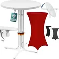 Produktbild: Stehtisch Klappbar mit Husse 70x110cm Rund Hoch Stabil Metall Pulverbeschichtet Hochtisch Bistrotisch Partytisch Weiß Bordeaux-Rot - Casaria