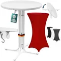 Produktbild: Casaria® Stehtisch mit Husse 70 cm Klappbar Bordeaux-Rot Rund Holz Metall Pulverbeschichtet Wetterfest Hoch Set Hochzeit Bistrotisch Bartisch Garten