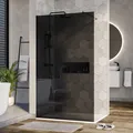 Produktbild: Duschabtrennung Walk-In Nano EX101 - Graues Glas - 8 mm - Wandprofil Schwarz - Breite wählbar, Breite Walk-In:1100mm