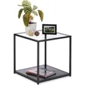 Produktbild: Relaxdays - Beistelltisch Glas+holzablage, Metallgestell, Robust, Quadratisch, Flacher Couchtisch Hbt 50x50x50 Cm, Schwarz