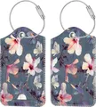 Produktbild: [2 Stück] Fintie Kofferanhänger mit Adressschild, Kunstleder Gepäckanhänger ID Etikett mit Edelstahl Drahtseil und Namenschild für Reisetasche Koffer, Blühender Hibiskus
