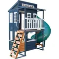 Produktbild: KidKraft Cozy Escape P280147E Zweistöckiges Holz-Garten-Spielhaus mit Rutsche Kinderküche und Kletterwand Marineblau