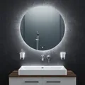 Produktbild: BR Bringer LED Badspiegel Rund - 80cm - Badezimmerspiegel mit Beleuchtung und Anti-Beschlag Funktion - Dimmbar, Energiesparend, 3 Lichtfarben, Touch-Schalter und Speicherfunktion (Modell: BRRS201)
