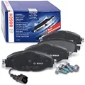 Produktbild: Bosch BP1505 - Auto Bremsbeläge vorne - Bosch-Qualität - für leises Bremsen mit wenig Staub - ECE-R90 zertifiziert - kupferfrei - 1 Set mit 4 Bremsbelägen - Mit Zubehör