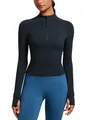 Produktbild: CRZ YOGA Damen Butterluxe Full Zipper Sport Jacke Zip Tasche Crop Running Laufjacke Gym Langarmshirt Sweatjacke mit Daumenloch Echte Marine 34