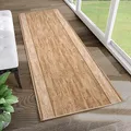 Produktbild: TAPISO Anti Rutsch Teppich Läufer rutschfest Brücke Meterware Modern Braun Meliert Streifen Design Flur Küche Wohnzimmer Diele 67 x 100 cm
