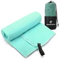 Produktbild: Legendwerk® Mikrofaser-Handtuch TÜRKIS 160x80 cm – schnelltrocknendes Outdoor-Handtuch für Wandern, Trekking & Reisen – Ultraleicht mit Beutel & Schlaufe – platzsparend & praktisch