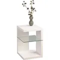 Produktbild: Beistelltisch / Nachttisch Domingo in weiß Hochglanz - Holz, Glas - 40x40x60cm - Weiß