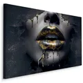 Produktbild: Muralo - Leinwandbild Gesicht Goldene Lippen Frau Aufhängefertig - Wandbild Kunstdruck für Wohnzimmer Schlafzimmer Büro Wanddeko Modern Vintage Glamour Loft Stil 70 cm x50 cm