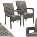 Produktbild: Polyrattan Gartenstühle Yoro 4er Set - Mit Armlehnen & Rückenlehne - 4 Stühle Stapelbar - Rattan Stuhl Garten - Stapelstuhl Grau-meliert - Juskys
