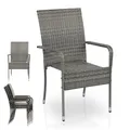 Produktbild: Juskys Polyrattan Gartenstühle Yoro 4er Set mit Armlehnen & Rückenlehne - 4 Stühle stapelbar - Rattan Stuhl Garten - Stapelstuhl Grau-meliert