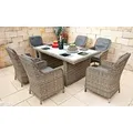 Produktbild: Ragnarök Möbel-Design Garten-Essgruppe Esstisch Set Kingchair, (Set, Polyrattan, Alu), Set bestehend aus 6 bequemen Sessel, 1 großem Tisch beige