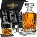 Produktbild: Whisiskey - Whiskey Karaffe - Classic - Dekanter - Whisky Karaffe Set - 800 ml - Geschenke für Männer - Inkl. 4 Whisky Gläser, 4 Whisky Steine - Transparent