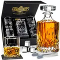 Produktbild: WHISISKEY Whiskey Karaffe Set - Whiskey Geschenkset - Geschenke für Männer - Männergeschenke Geschenk - Geburtstagsgeschenk Mann - Klassische Dekanter 700ML, 4 Whisky Gläser, 4 Whisky Steine