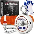 Produktbild: Magfishion - Magnetfischen Set – 700 kg - Ø94mm - Neodym Magnet - Perfekt zum Magnet Fischen - Mit Dunkelorange Seil (20M) & Handschuhe – Öse... - Dunkelorange