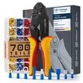 Produktbild: ® Crimpzange mit 700 Kabelschuhe Set – für diverse Verbinder-Arten – Regelbar...