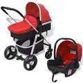 Produktbild: vidaXL 3-in-1 Kinderwagen Aluminium Rot und Schwarz