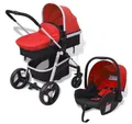 Produktbild: vidaXL Kinder-Buggy 3-in-1 Kinderwagen Aluminium Rot und Schwarz