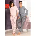 Produktbild: Pyjama VIVANCE DREAMS, Damen, Gr. 32/34, taupe, rosa, Single Jersey, Obermaterial: 100% Baumwolle, gemustert, Basic lang, Rundhals, Homewear-Sets Pyjama, mit süßem Herzmuster