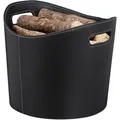 Produktbild: Kaminholzkorb Kunstleder L, Stabiler Feuerholzkorb Mit Tragegriffen, Für Brennholz & Zeitungen, Oval, Schwarz - Relaxdays