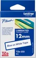 Produktbild: Schriftbandkassette Brother TZe-233, selbstklebend, L 8 m x B 12 mm, weiß/blau 70769
