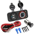 Produktbild: MMOBIEL Universal wasserdicht Steckdose 12V-24V Ausgabe 5V 2.1A + Zigarettenanzünder Anschlüsse und 2 USB Port mit LED Indikator für Boot Motorrad Rasenmäher Tracktor RV ATV Auto inkl Anschluss Set