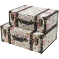 Produktbild: HMF Vintage Deko Koffer aus Holz, Aufbewahrungsbox mit Deckel und Ledergriff, stilvolle Aufbewahrung und Geschenkidee für Hochzeit oder Geburtstag | Barock | 2er Set, 38 + 44 cm