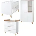 Produktbild: roba Babyzimmer Set Leon 3-teilig Baby- & Beistellbett 60 x 120 cm Wickelkommode Kinderkleiderschrank 2-türig Weiß / Nachbildung Othello Eiche, 1... - Weiß