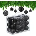 Produktbild: Relaxdays - Weihnachtskugeln 50er Set, glitzernde, matte & glänzende Christbaumkugeln, Kunststoff, ∅ 3, 4 & 6 cm, schwarz