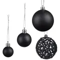 Produktbild: Relaxdays Weihnachtskugeln 50er Set, glitzernde, matte & glänzende Christbaumkugeln, Kunststoff, ∅ 3, 4 & 6 cm, schwarz