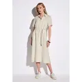 Produktbild: Midikleid STREET ONE, Damen, Gr. 40, EURO-Größen, beige (moonstone sand), Stoff, 100% Leinen, unifarben, gerade wadenlang, V-Ausschnitt, Bündchen, Kleider Midikleid, mit Bindegürtel zum Taillieren