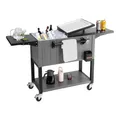 Produktbild: VEVOR Kühlwagen Getränkewagen 75,71 L bis zu 50 Flaschen / 110 Dosen, Beistellwagen für Terrassenpartys und Bars mit unterem Regal & Seitenregalen & Flaschenöffner & Deckel, Getränkekühler Schwarz