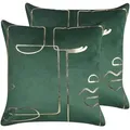 Produktbild: Beliani - Dekokissen 2er Set Grün Samtstoffbezug Mit Polyester-füllung 45x45 Cm Gesichtsmotiv Gold Deko Accessories Wohn- U. Schlafzimmer Flur