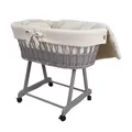 Produktbild: Stubenwagen Moseskorb AMELIA Grau aus Weide mit Musselin Bettwäsche Beige