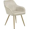 Produktbild: Tectake Esszimmerstuhl Marilyn Gepolstert  In Samtoptik  Gesteppt Durchgehende Lehne  62 x 58 x 82 cm Creme Gold