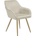 Produktbild: Stuhl Marilyn, Samtoptik, gesteppt Stuhl Esszimmerstuhl creme/gold B-Ware