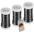 Produktbild: ECENCE Blumendraht 3x 100m Myrtendraht geglüht aus Eisen Ø 0,35mm in der Farbe Schwarz Basteldraht, Blumenbindedraht, Wickeldraht Bindedraht
