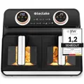 Produktbild: tectake® Heißluftfritteuse 2 Kammern, XXL Doppelkammer Airfryer mit 7 Programmen, 8L Dual Fritteuse mit Heißluft, Doppel Heißluftfritteuse mit Zubehör Rezeptheft, Heißluft Fritteuse ohne Öl, 2400 W