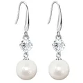 Produktbild: LÖB Damen Ohrringe Perlenohrringe Hängend 925 Sterling Silber Zirkonia Kristall Steine mit Tropfen Perlen Anhänger Weiß Perle Brautschmuck