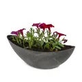 Produktbild: Ovale Pflanzschale für draußen - große Schiff Deko-Schale in schwarzer Stein-Optik als Blumen-Topf Pflanztopf - 39 cm Jardiniere für Garten Balkon oder Friedhof als Grab-Schmuck