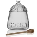 Produktbild: MGE - Honigglas mit Löffel und Deckel - Honigspender, Honigglas, Honigtopf, Löffel und Deckel - Versiegelter Glasbehälter - Honigspender - Honigtopf - Honey Pot - Honigbehälte - 500 mL