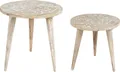 Produktbild: BELIANI Beistelltisch 2er Set Hellbraun und Weiß Mango Holz Rund Dreibeinig Handgefertigt Handdekoriert Boho Couchtisch Wohnzimmer Ausstattung Möbel