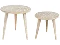 Produktbild: Beliani Beistelltisch 2er Set Mango Holz Hellbraun/weiß rund dreibeinig verziert Uday