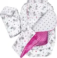 Produktbild: Medi Partners Babynest Nestchen Baby Set für Neugeborene - 100x60x15 Kuschelnest 5 teilig tragbar Nest zweiseitig Babynestchen Bett 100% Baumwolle (Teddybär mit dunkelrosa Minky)